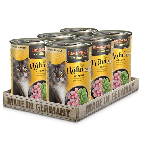 LEONARDO Nassfutter Superior Selection Huhn mit Spinat 6x400g Dose für ausgewachsene Katzen getreidefrei ohne Zucker Made in Germany