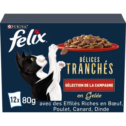 FELIX Landhaus-Delices in Scheiben Katze Gelee Auswahl von Rind Huhn Ente und Truthahn 12 x 80 g Frischebeutel