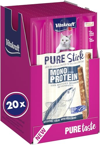Vitakraft Pure Stick Katzen Leckerli fleischiger Stick mit Seelachs einzelne Sticks auch für ernährungssensible Katzen Vorratsgröße 20x 20g