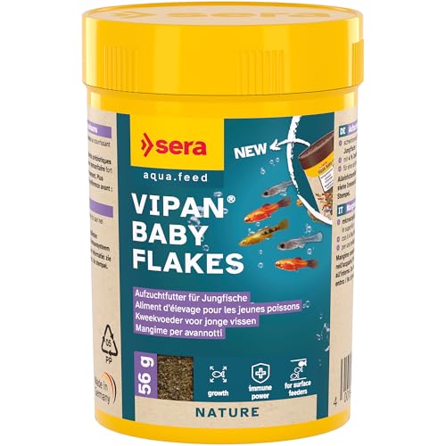 sera Vipan Baby Flakes 100 ml 56 g Fischfutter Aufzuchtfutter für oberflächenfressende Jungfische schwimmende Mikroflocken ohne Farb- Konservierungsstoffe fördert Wachstum Abwehrkräfte