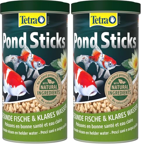 Tetra Pond Sticks - Fischfutter für alle Teichfische unterstützt gesunde Fische und klares Wasser im Teich 1 L Dose Packung mit 2