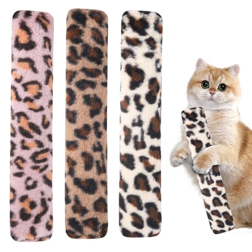 Fruusv Katzenspielzeug Katzenminze interaktives Kätzchen-Kissenstreifen weiches Plüsch-Kaukissen mit Leopardenmuster für Indoor-Katzen und Kätzchen zum Einrollen Entspannung und Genuss 37 x 5 cm