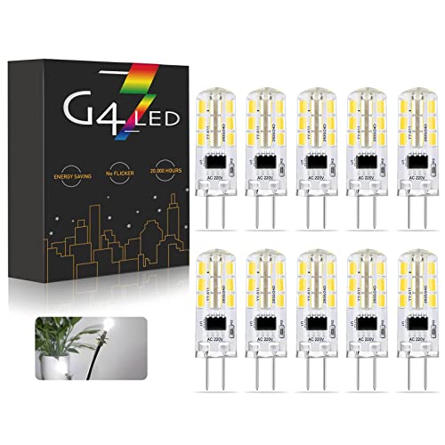 G4 LED Lampen 220V 2W G4 LED Birnen Kaltweiß 6000K 200LM Ersatz für 20W Halogenlampen Nicht Dimmbar Kein Flackern 10 Stück