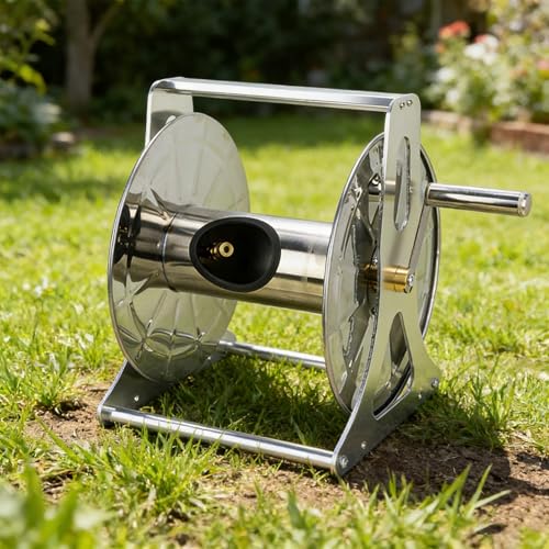 JTYRW Edelstahl-Schlauchwagen zur Wand- Bodenmontage tragbarer Schlauchhalter für 60 m 1 2-Zoll-Schlauch für Garten Rasen Hinterhof und Autowäsche