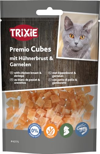 Trixie Katzensnack Premio Cubes aus natürlichen Zutaten 50 g leckere Katzenleckerlis mit Hühnerbrust Garnelen - 42775