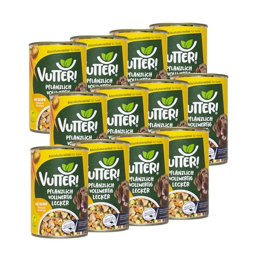 VUTTER Nassfutter Wie Huhn 12x400 g Hundefutter Vegan - Alleinfutter für Hunde - Fleischähnlich für hohe Akzeptanz - Sojaprotein für Muskeln Zink für Haut Fell Kalzium für Zähne Knochen