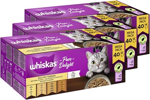 WHISKAS Portionsbeutel Multipack Pure Delight Geflügel Ragout in Gelee 3 x 40 x 85g