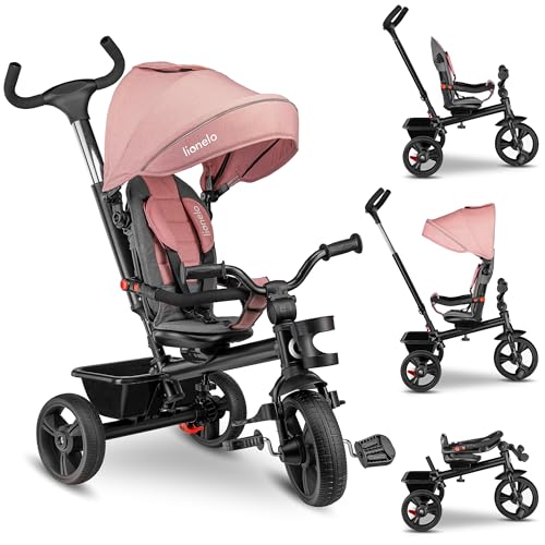 LIONELO Haari 2in1 Schubstange ab 18 Monate bis 25kg Vorwärts Rückwärtsfahrt schlauchlose Gummireifen Freilauf geräumiger Korb Tasche Getränkehalter