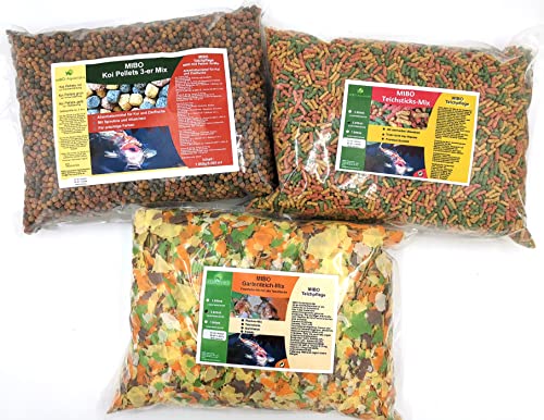 MIBO Teichfutter Set Angebot 3x5000ml - Koi Pellets 3-er Mix Teichsticks-Mix Gartenteich-Mix