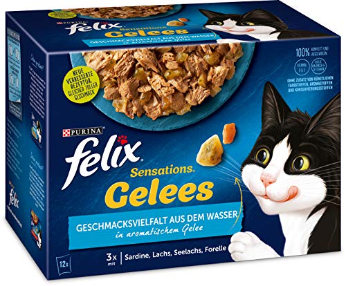 Felix Katzennassfutter Sensations Gelees Geschmacksvielfalt aus dem Wasser 6er Pack 6 x 12 x 85 g Portionsbeutel