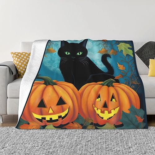 Bedruckte Flanelldecke dekorativ Halloween-Ahorn schwarze Katze weiche Überwurfdecken für Bett Sofa Heimdekoration Geschenk für alle Jahreszeiten 127 x 101 6 cm