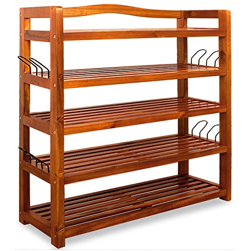 Casaria Schuhregal Holz FSC -Zertifiziert 5 Ebenen 80x26x82cm Akazie Schmal Platzsparend Offen Flur Bad Schuhschrank Schuhständer Schuhablage Braun