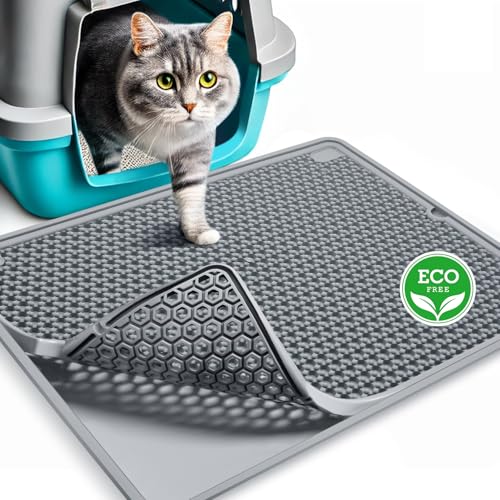 PUPMATE Silikon mit Wabenmuster perfekte für die Katzenkiste rutschfest und urinfest reinigen waschbar und klein für jeden Raum Grau