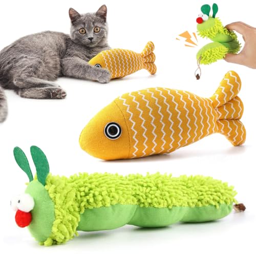 ZesGlyxyr 2 Pcs Katzenminze Spielzeug Raupen Kleiner Fisch Katzenminze Spielzeug Weiches und langlebiges Katzenspielzeug Katzenspielzeugs Selbstbeschäftigung für Katzen Zahnpflege