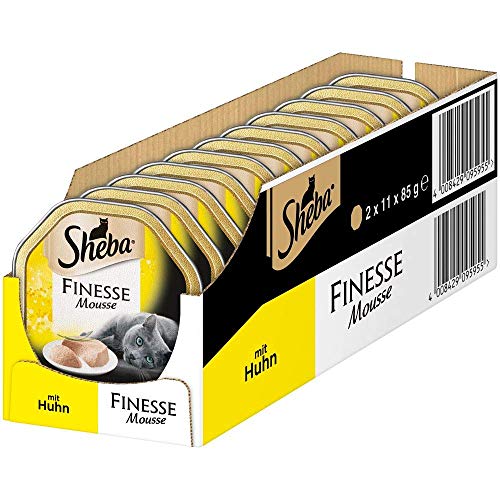 Sheba Finesse Mousse Katzennassfutter Cremiges Katzenfutter in 22 Schalen mit Huhn 2er Pack 2 x 11 Schalen 85g