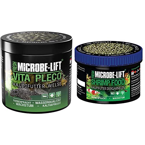 MICROBE-LIFT - Vita Pleco Granulat Welsfutter für Süßwasser Aquarium fördert Farbenpracht und Wachstum vom Wels 250ml Shrimp Gran - Alleinfutter für Garnelen in jedem Süßwasser Aquarium