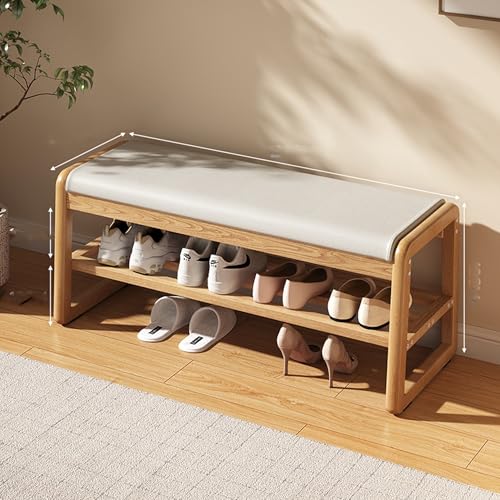 Schuhregal Kissen Ottomane Aufbewahrungsbank mehrfarbiger Rahmen aus Kautschukholz und Kunstledersitz 120 cm Kirschrot perfekter Organizer für den Eingangsbereich und stilvolle Möbel