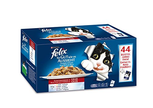 Felix So gut wie es aussieht Jumbopack Katzennassfutter Geschmacksvielfalt vom Land in Gelee Jumbo-Pack 44 x 100 g