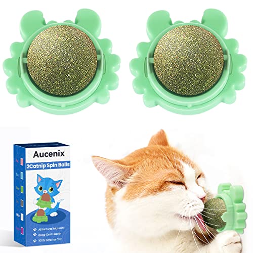 Aucenix 3 Balls Wandroller Katzenlecken Zahnreinigung Dentales essbares Kätzchenspielzeug Natürliches drehbares 2 Grün