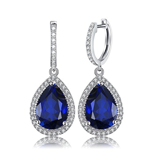JewelryPalace Luxus Tropfenschliff 12.4ct Erstellt Blau Saphir Ohrhänger Ohrringe Silber 925 Mädchen Echt Silber Creolen Damen 925 Blauer Stein Ohrringe Modeschmuck Ohrringe Schmuck Set Frauen