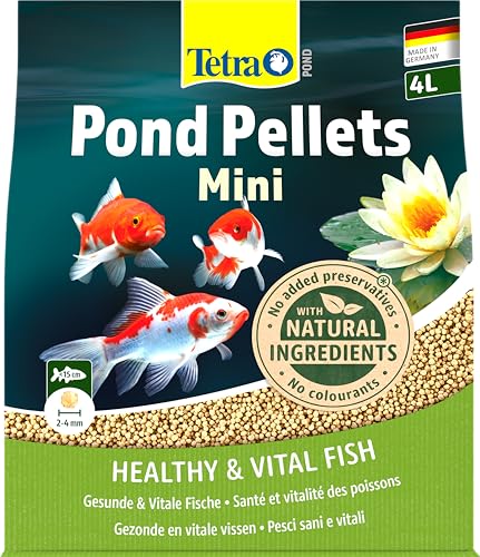 Tetra Pond Pellets Mini Hauptfutter für kleine Teichfische schwimmfähige Futter Pellets für die tägliche Fütterung 4 L Beutel