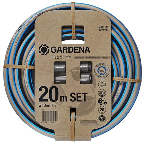 Gardena EcoLine Schlauch 1 2 Zoll 20m mit Systemteilen Nachhaltiger Gartenschlauch aus recyceltem Plastik Phthalat- und schadstoffrei Power-Grip-Funktion frostsicher und UV-beständig 18931-20