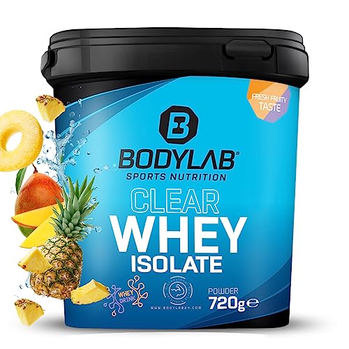 Bodylab24 Clear Whey Isolate Ananas-Mango 720g Eiweiß-Shake aus bis zu 96% hochwertigem Molkenprotein-Isolat erfrischend fruchtiger Drink Whey Protein-Pulver kann den Muskelaufbau unterstützen