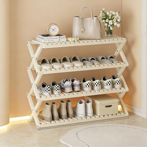 TapferBahn Lagig Schuhschrank Klappbar Zusammenklappbares Schuhregal Aus Holz Bambus Faltbar Schuh-Organizer Stabile Konstruktion FüR Korridore Schlafzimmer Und Kleine RäUme