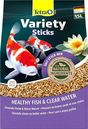 Tetra Pond Variety Sticks - Fischfutter-Mix für Teichfische aus drei verschiedenen Sticks für die Gesundheit Farbenpracht und Vitalität aller Fische im Teich 15 L Beutel