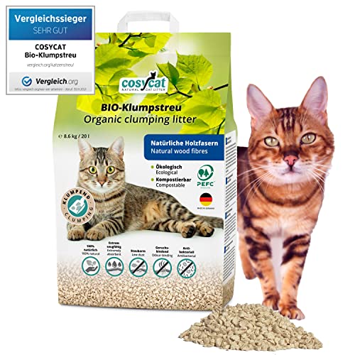 COSYCAT Klumpendes Bio Holz 100% Natürlich 20 l   in der Toilette entsorgbar pflanzlich   Holzstreu