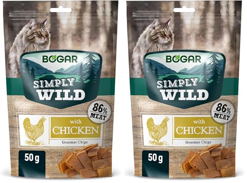 Bogar Simply Wild Katzenleckerlis Ergänzung zur Katzenfutter Knusprige Leckereien für Katzen mit Huhn Für Genuss Katzenpflege In Form von Zarten Fleischstreifen 50 g Packung mit 2