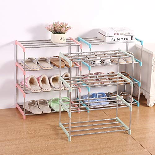 fevilady Schuhregale Einfache Multi-Layer Schuh Rack Edelstahl Easy Montage Aufbewahrungsschuhschrank Schuh Rack Aufhänger Home Organizer Zubehör Schuhablagen Color Green 4 Layer