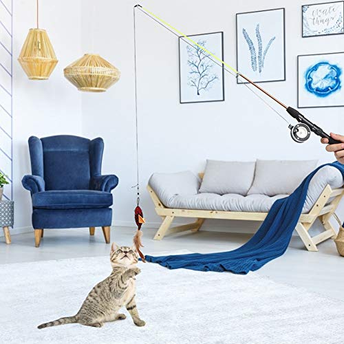 ZJchao Katzenspielzeug Katzenfischerei Stangenspielzeug Einziehbar roter Fisch