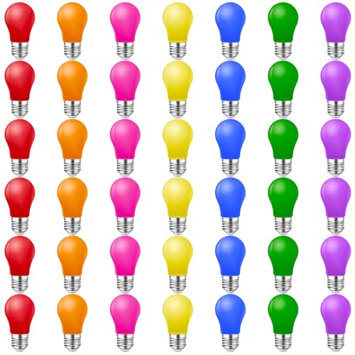 MZYOYO 42er Pack Bunteühbirnen 2W Farbigeühbirne Birne Bunt für Lichterkette Bunteühbirnen außen Party Weihnachten Deko Rot Grün Blau Orange Gelb Rosa Violett
