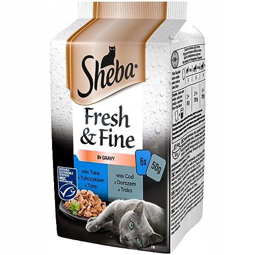 SHEBA Fresh Fine Nassfutter für Katzen in Soße mit Thunfisch und Kalejau 36 Portionsbeutel 6 x 6 x 50 g