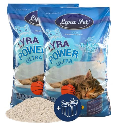 Lyra Pet 30 Liter Lyra Power Ultra Excellent Katzenstreu Geschenk Mit Babypuder Duft Klumpstreu 350% Saugkraft Naturprodukt aus Bentonit Saubere Wohnung Neutralisiert Gerüche