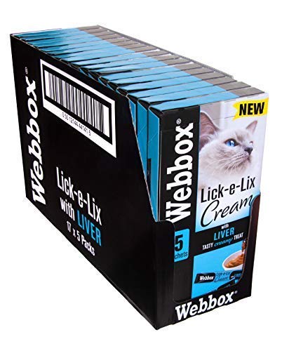 Webbox Lick e Lix Creme mit Leber-Katzenleckerlis 5 Stück 17 Stück leckere und nahrhafte Beutel Verpackung kann variieren
