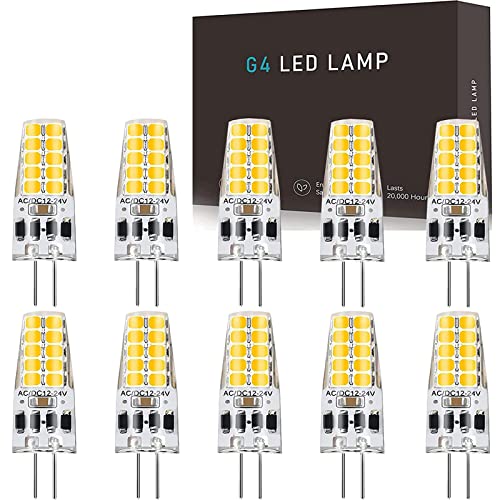 Hsientpe G4 LED Dimmbar Lampen 3W G4 LED Birnen 3000K Warmweiß 300LM Ersatz für 30W Halogenlampen Kein Flackern G4 LED Leuchmittel 12V -24V AC DC 10er Pack