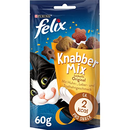 FELIX KnabberMix Original Katzensnack Knusper Leckerlie 3 Geschmacksrichtungen 8er Pack 8x 60g