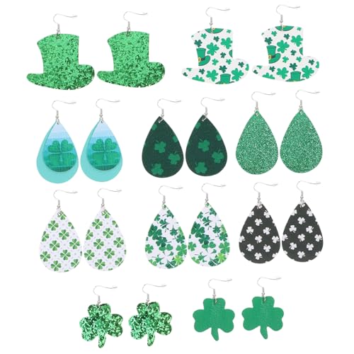 BESPORTBLE 10 Paar Lederohrringe Goldene Ohrhänger St Patricks Day Ohrringe Damen Kleeblatt Ohrclips Creolen Ohrhänger Für Patricks