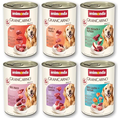 animonda GranCarno Adult Herzhafte Variation 6x 400g für ausgewachsende Tiere für 100% frischen fleischlichen Zutaten Hundefutter ohne Getreide