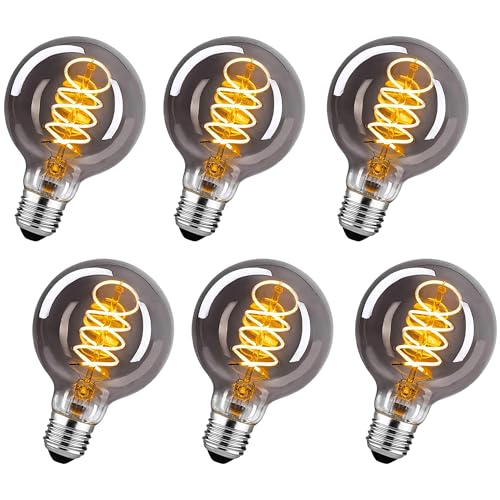SUYGUAR E27 LED Vintage Glühbirne Edison Vintage Glühbirne E27 Dimmbar 4W Warmweiß Rauchgrau Retro LED Lampe Dekorative Leuchtmittel Für Wohnzimmer Schlafzimmer Esszimmer Küche Bar - 80mm 6 Stück