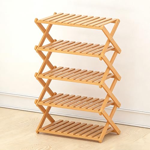 Onxyrbyte StöCkiger Faltbar Mini Schuh Regal Zusammenklappbares Schuhregal Aus Holz Bambus Faltbare Schuhregal Hohe Belastbarkeit FüR Eingangsbereich Kleiderschrank Schlafzimmer Flur