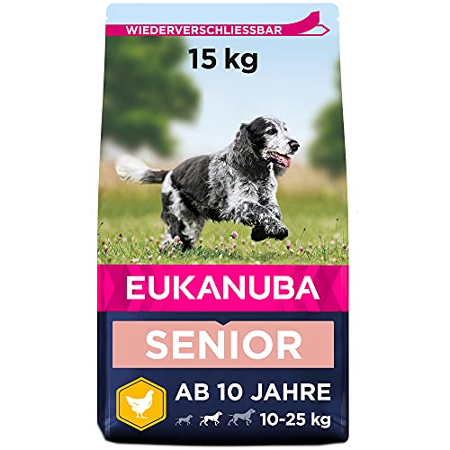 Eukanuba Hundefutter mit frischem Huhn für mittelgroße Rassen Premium Trockenfutter für Senior Hunde 15 kg