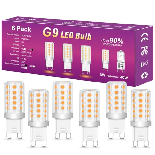 POIUYTO LED-Lampe für G9-Sockel Dimmbar Warmweiß 2700K 3W Faible consommation d nergie 450 Lumen Ersatz für herkömmliche 30W-Leuchtmittel 6-er Pack