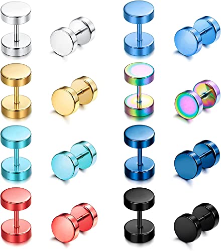 Diamday 8Paare Für Fake Plugs Ohr Runde Tunnel Schraube Barbell Punk Rock Ohrschmuck Regenbogen Schraubverschluss 6MM