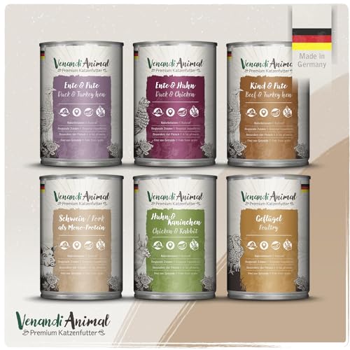 Venandi Animal - Premium Nassfutter für Katzen - Probierpaket IV 6 x 400g 6er Pack getreidefrei mit extra viel Fleisch