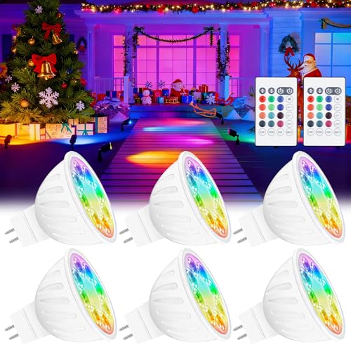 Noobibaba GU5.3 LED 12V für Weihnachten und Neujahr GU5.3 Led Farbwechsel und Einfarbiges Verblassen Modus RGB Weiß 2700K-6000K 5W 35W Äquivalent MR16 LED-Lampen Fernbedienung 6er-Pack