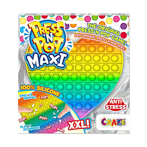 CRAZE PressNPop Herz Press N POP Maxi XXL Fidget Toy sensorisches Anti Stress Spielzeug für Kinder Erwachsene Bubble Set Herzform Bunte Motive 37454 wunderschöne Farbkombinationen