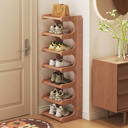 GXLBDK Schmales Schuhregal Aus Bambus Faltbares Schuhregal Einfache Montage Vertikal Zusammenklappbar Holz-Schuhregal Aufbewahrung Für Kleine Räume Korridore Three Floors